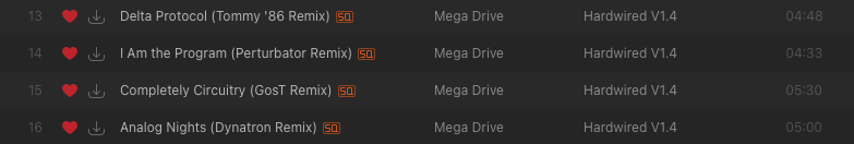 Hardwired V1.4 重混音曲目表